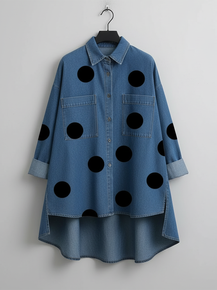 Camisa Oversize Denim Dots