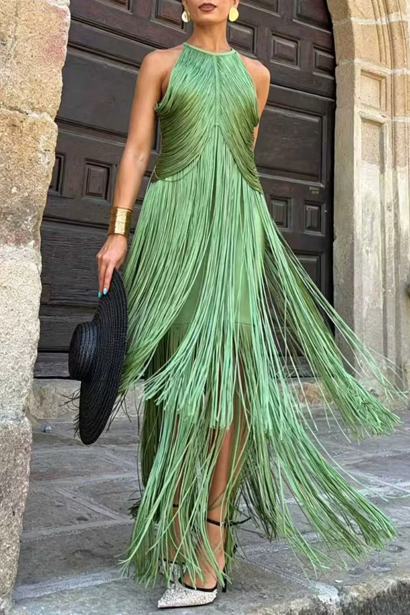 Vestido Flecos Esmeralda