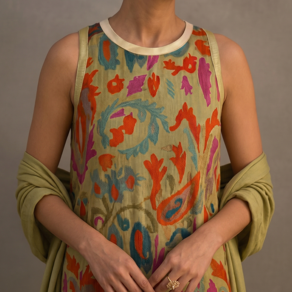 vestido Enmico  Estampado y Cárdigan Largo