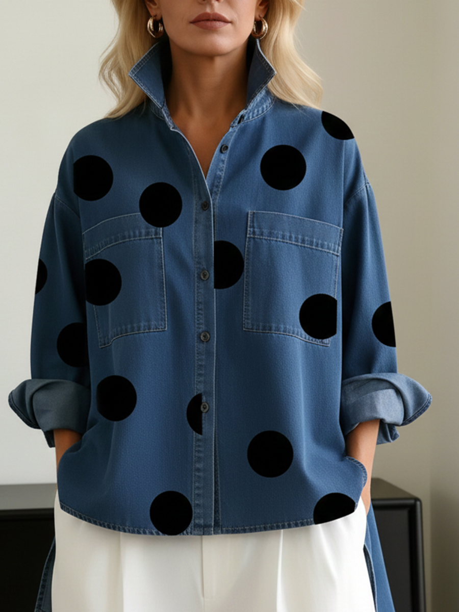 Camisa Oversize Denim Dots