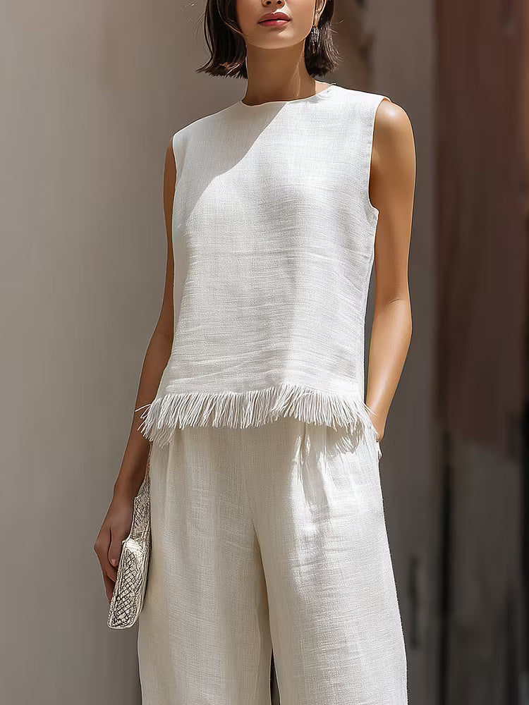 Conjunto Lino con Flecos Minimalista