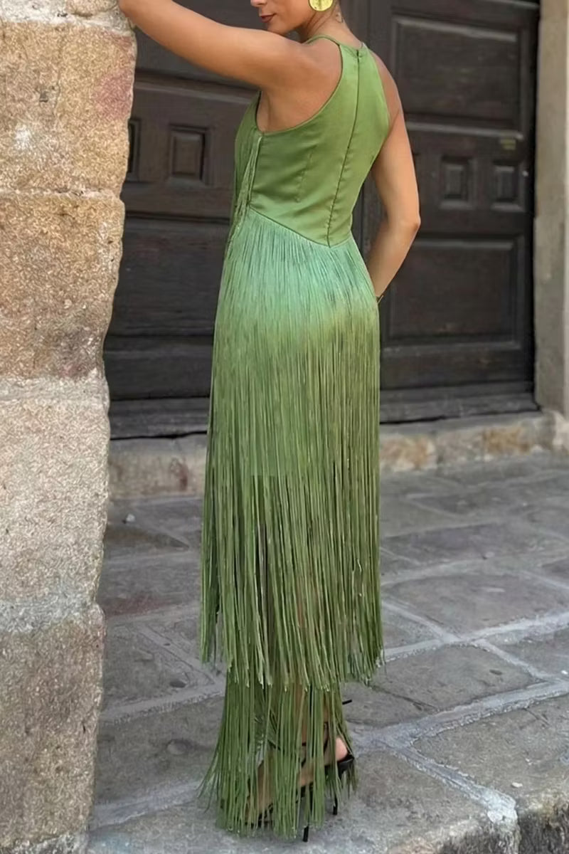 Vestido Flecos Esmeralda