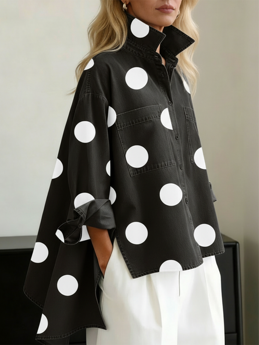 Camisa Oversize Denim Dots