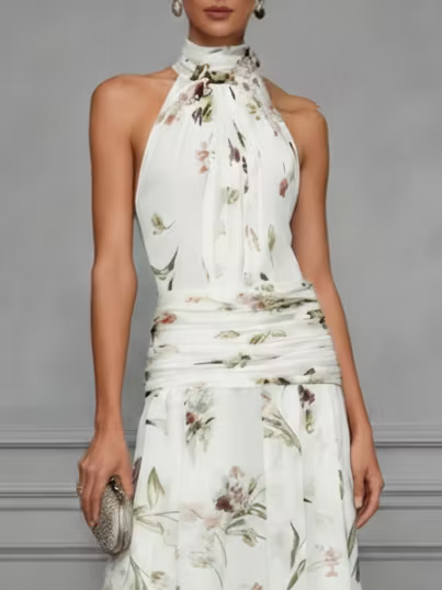 Maxi Vestido Halter con Detalle en Cuello