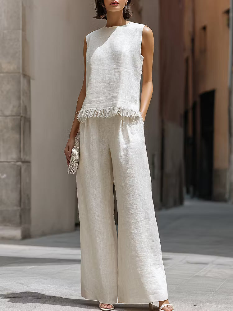 Conjunto Lino con Flecos Minimalista