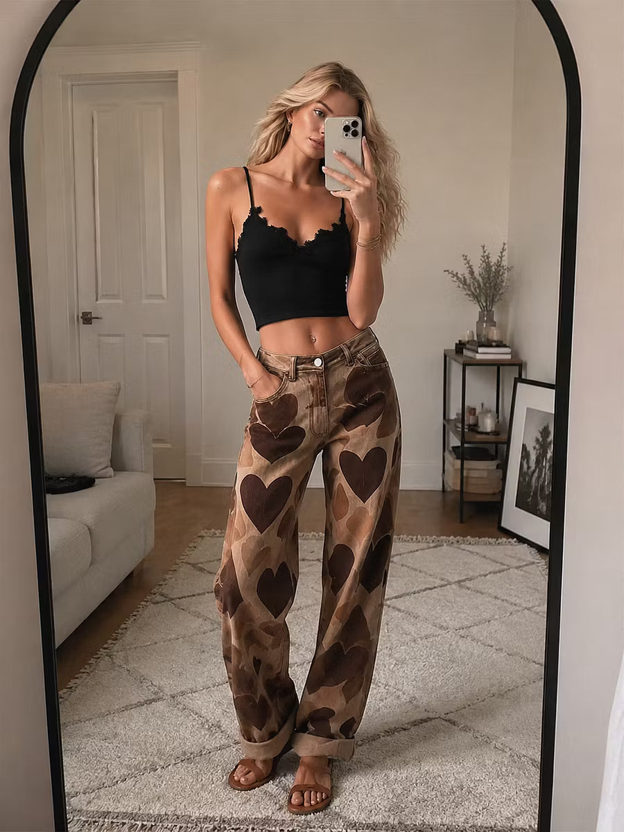 Pantalón Denim Love Print