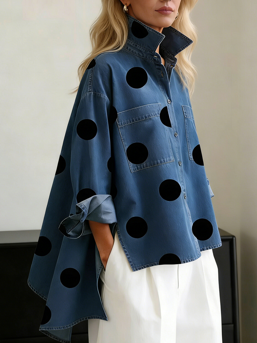 Camisa Oversize Denim Dots