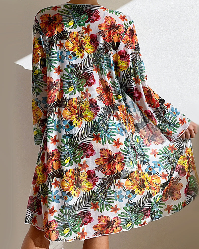 Bikini con Lazos y Kimono Estampado