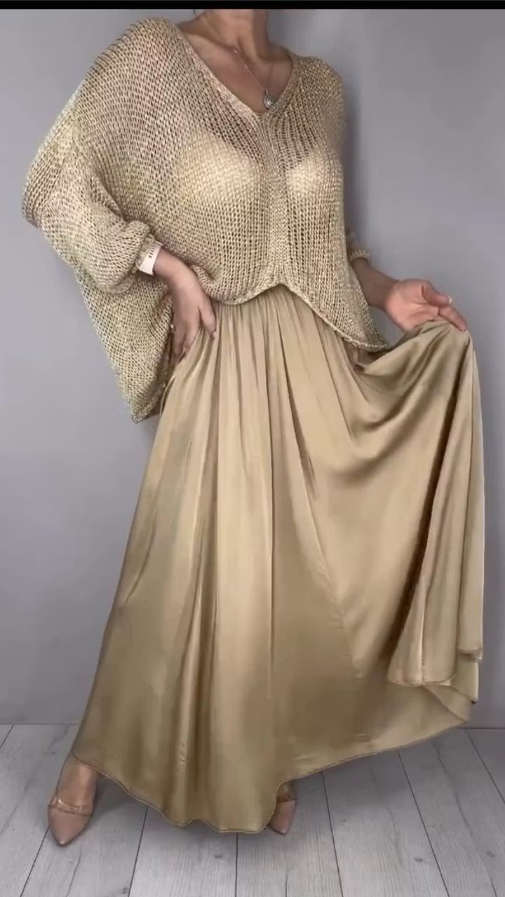 Conjunto de Suéter Corto de Punto Calado