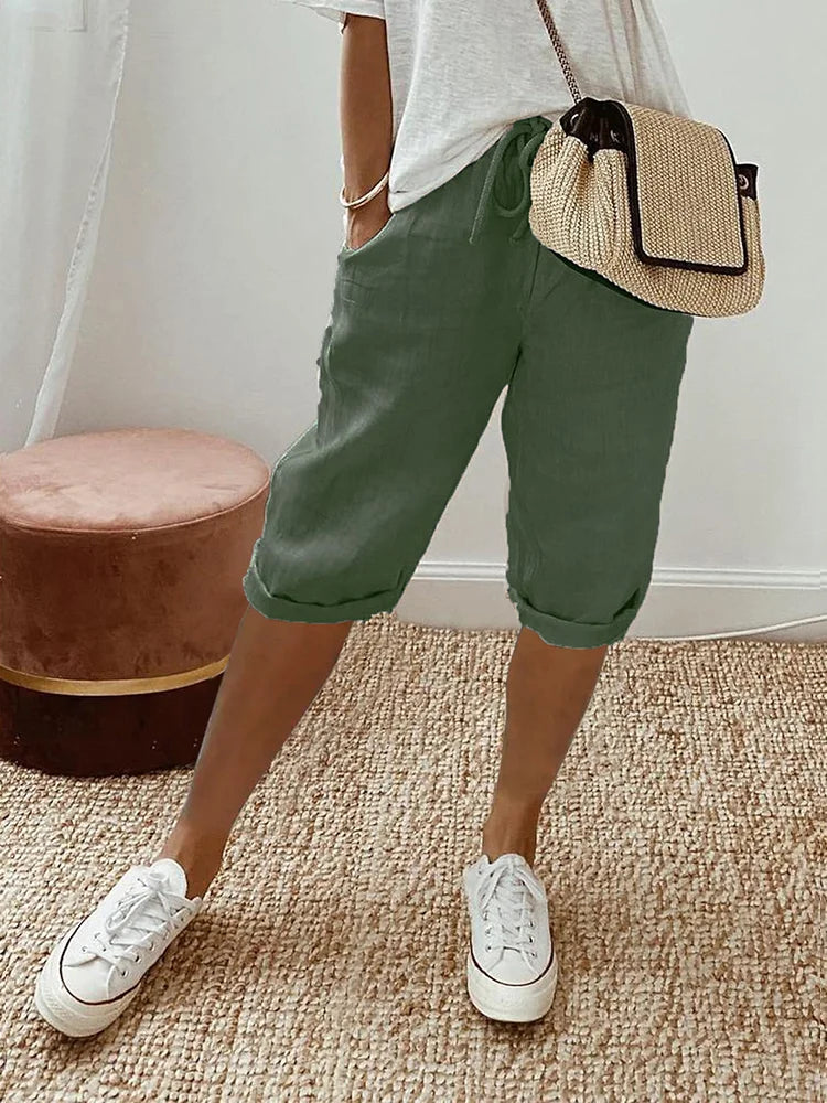 Lauren | Pantalones Cortos de Mezcla de Lino Relajados