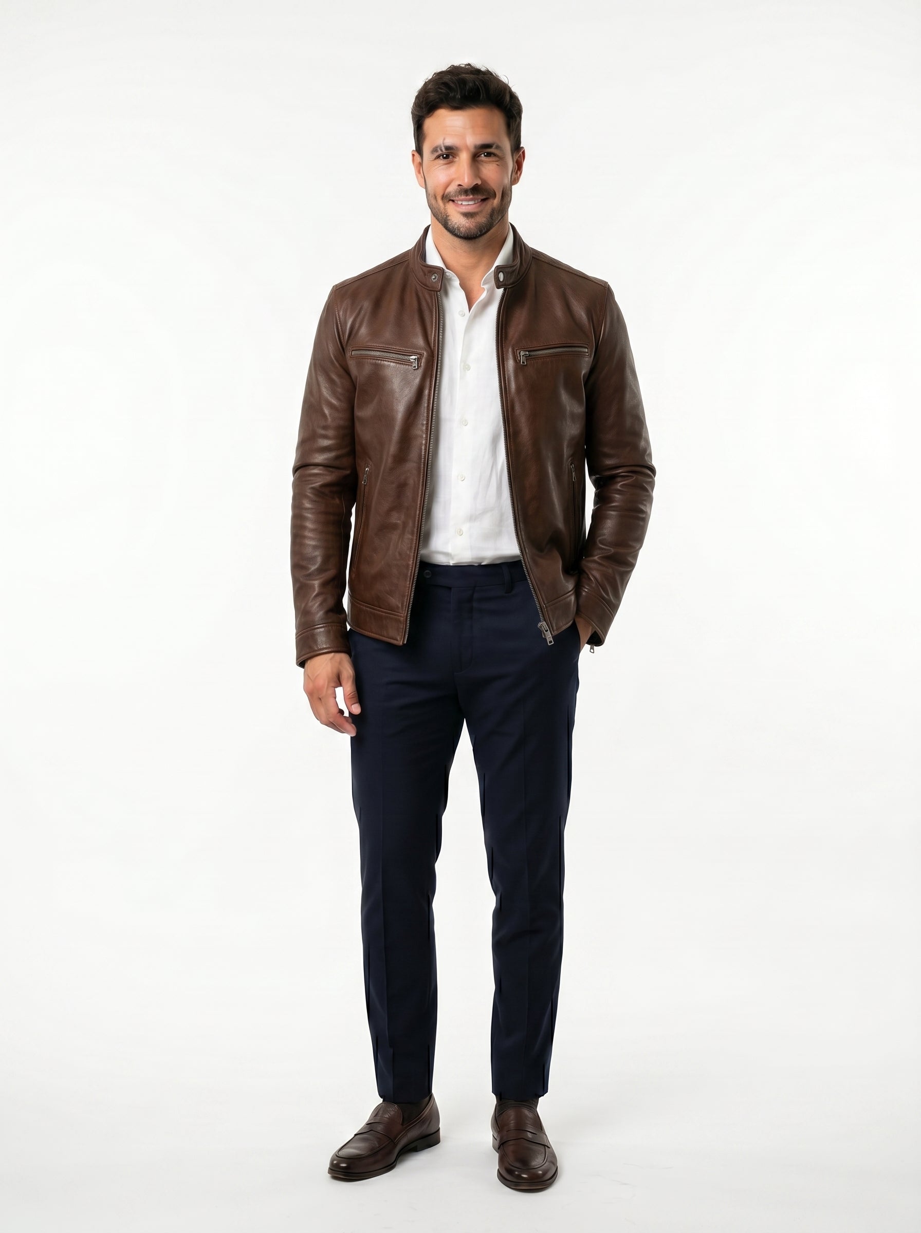 RECIO | Chaqueta vintage de piel con cremallera