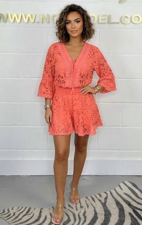 Conjunto Encaje Coral Sunset
