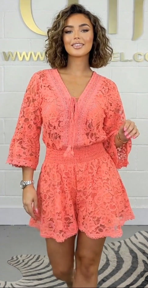Conjunto Encaje Coral Sunset
