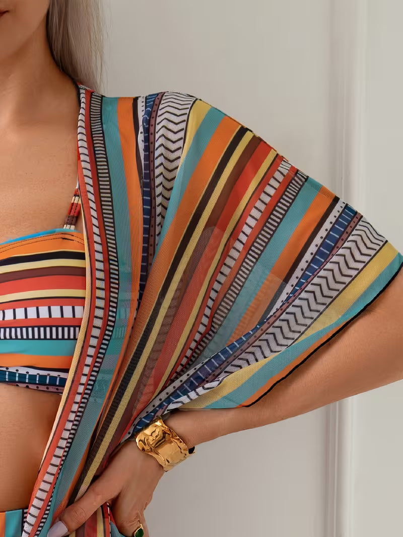 Conjunto Playero "Multi Stripe Tassels"