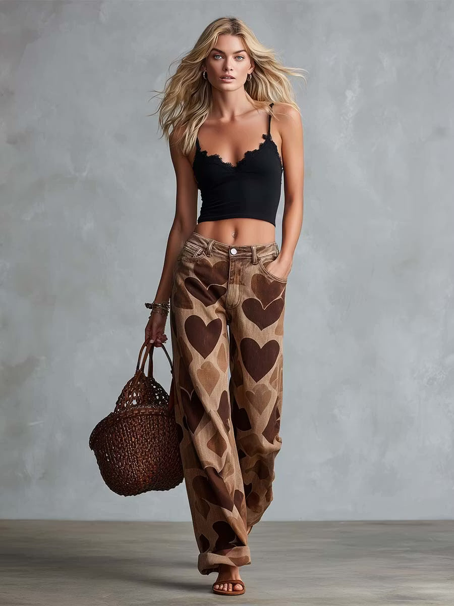Pantalón Denim Love Print