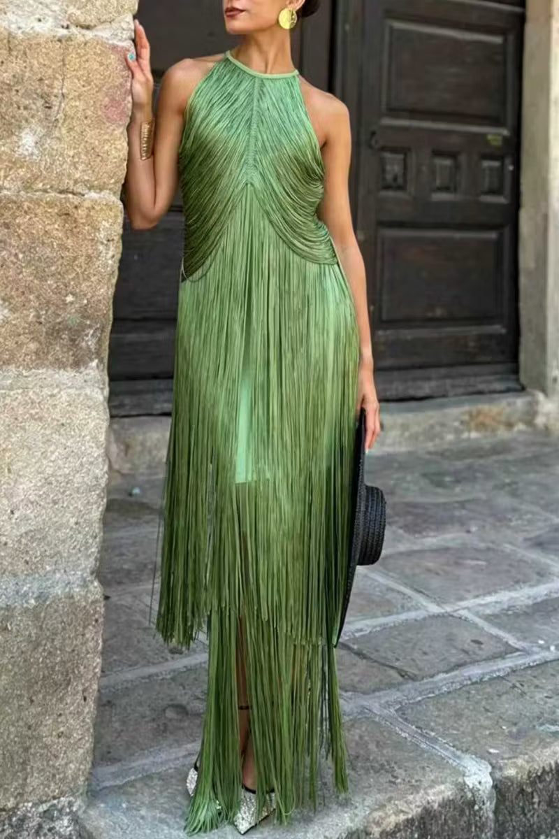 Vestido Flecos Esmeralda