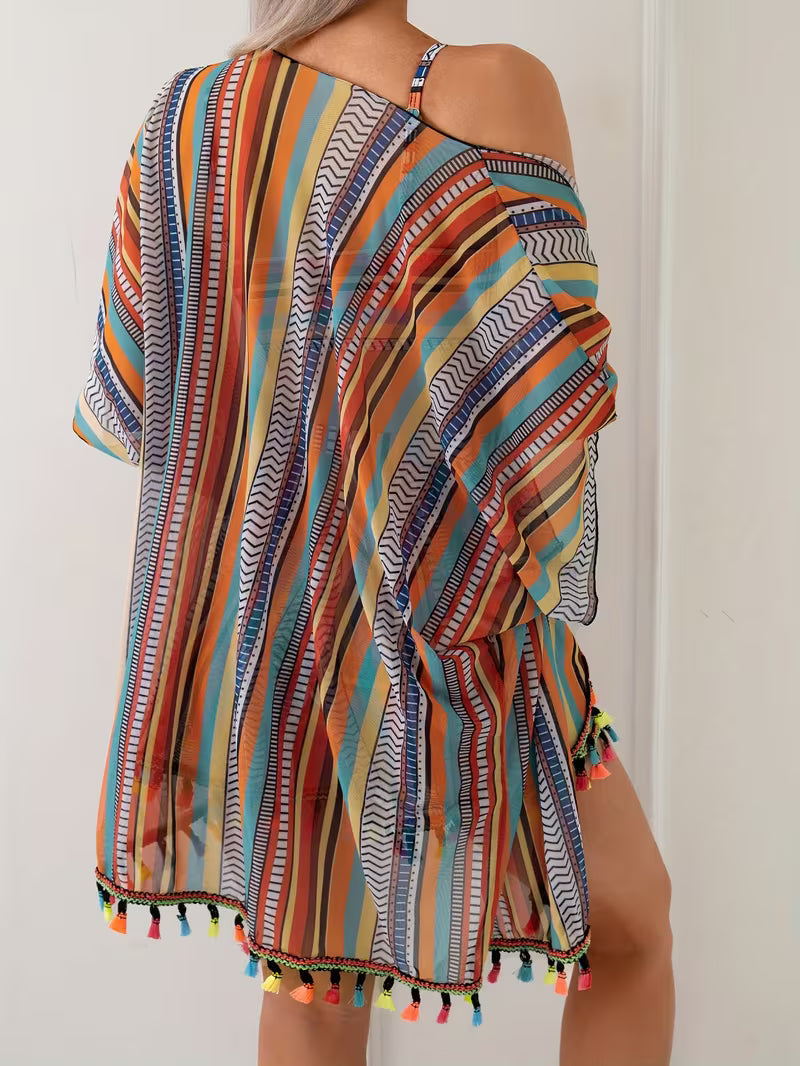 Conjunto Playero "Multi Stripe Tassels"