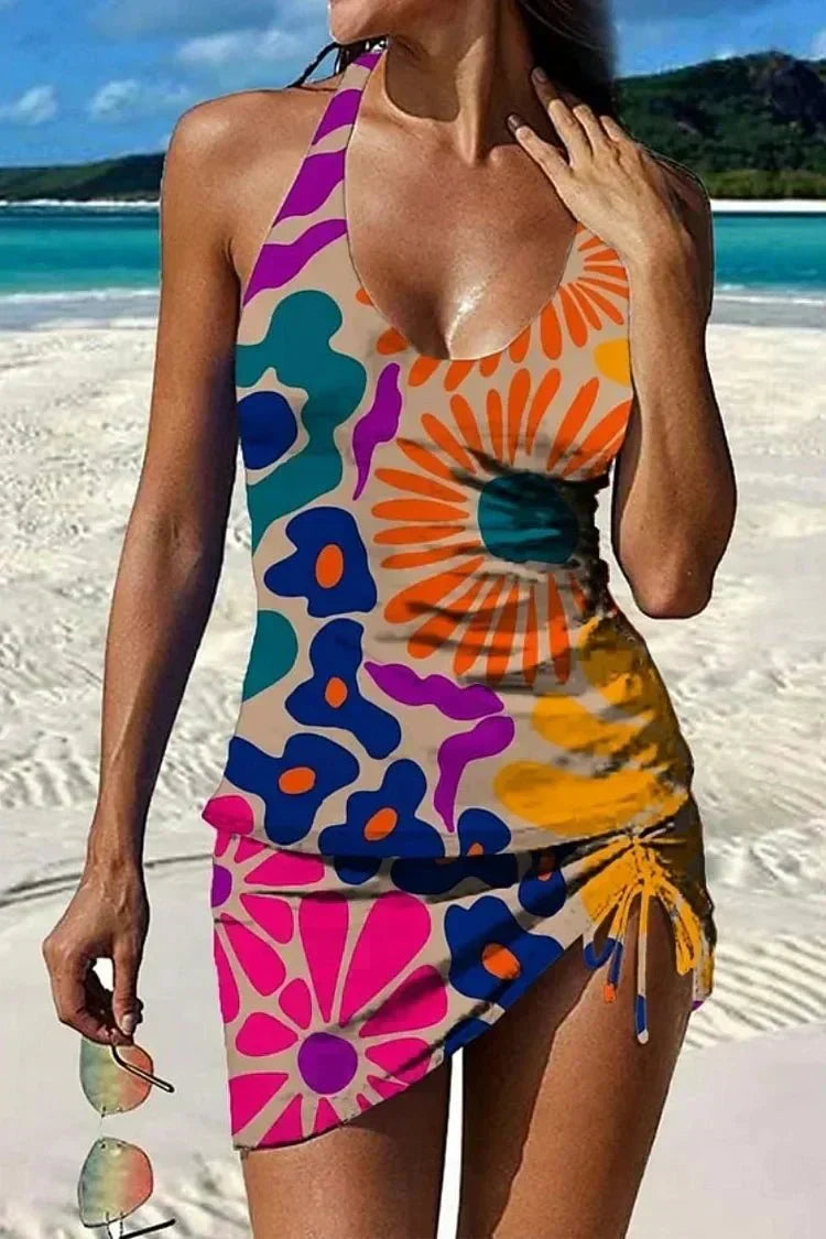 Fiesta – Tankini gráfico floral con short, efecto vientre plano