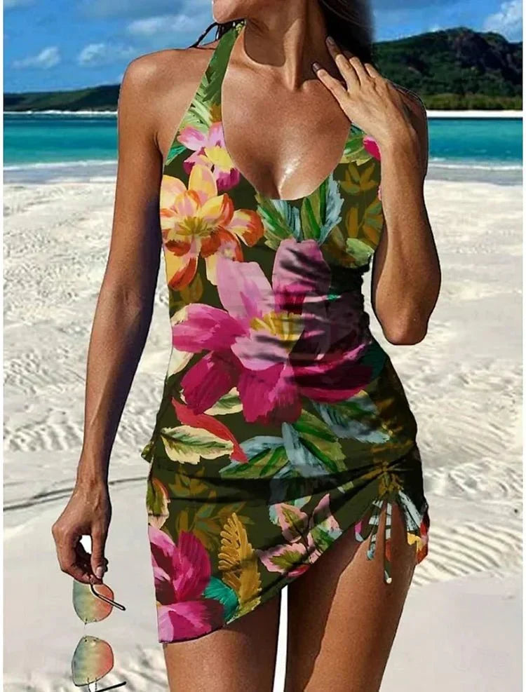 Fiesta – Tankini gráfico floral con short, efecto vientre plano