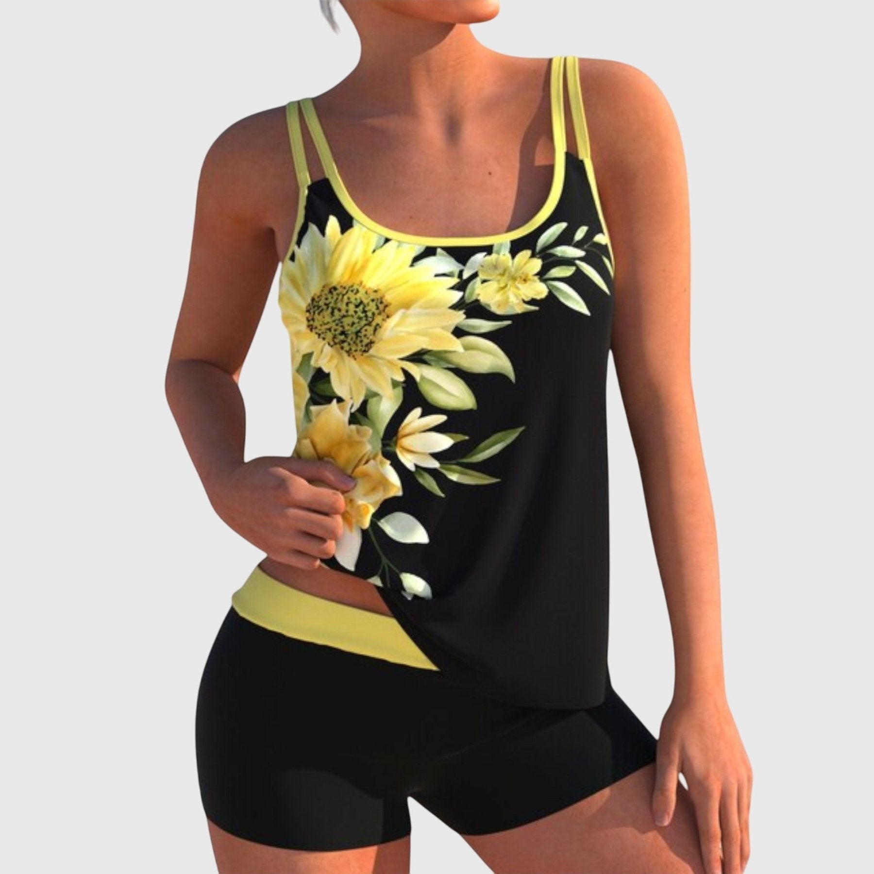 Flor – Tankini floral con short, efecto vientre plano