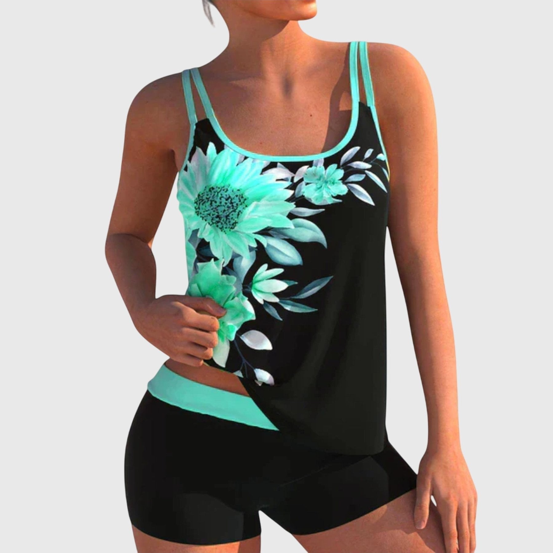 Flor – Tankini floral con short, efecto vientre plano