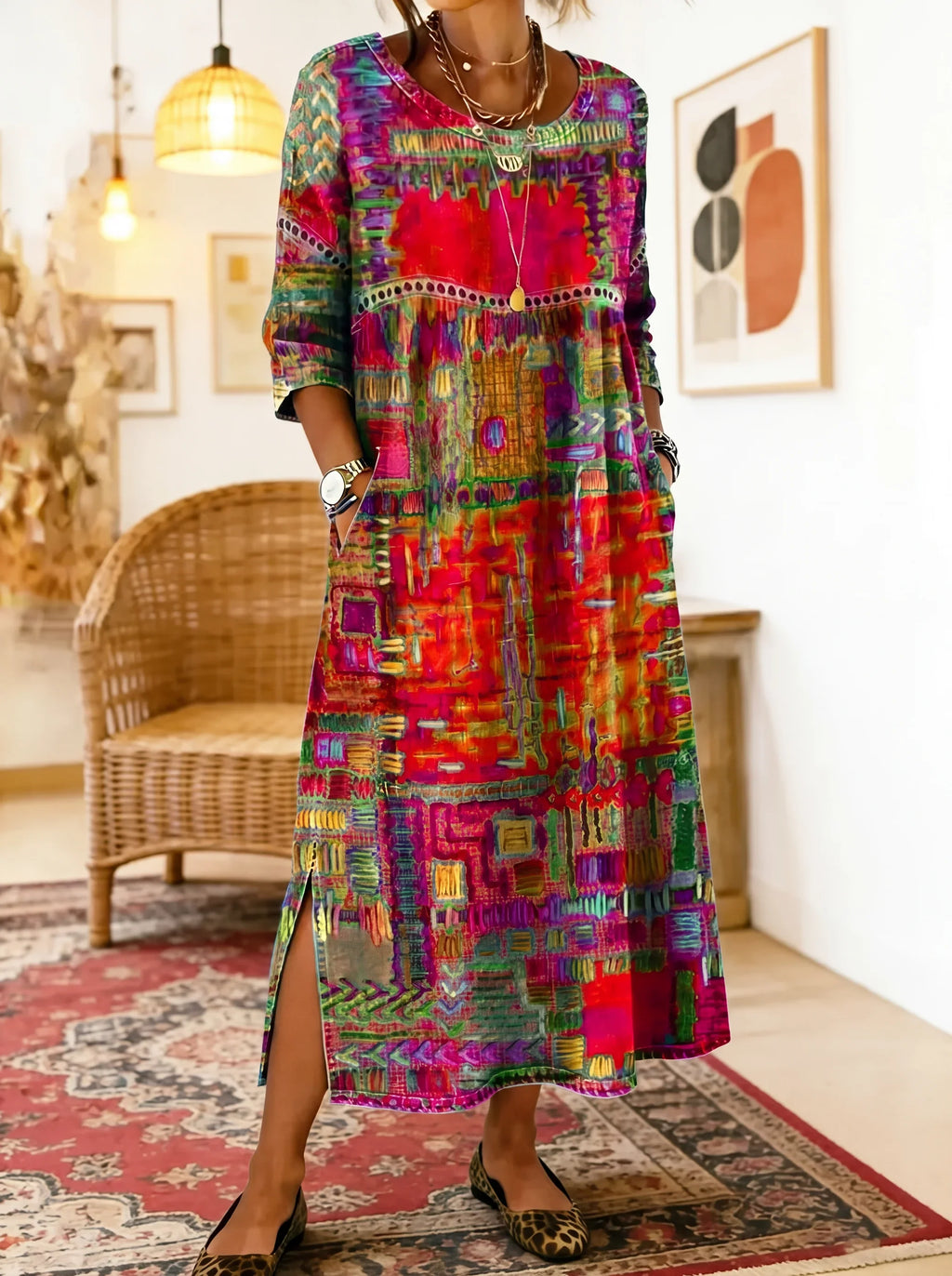 Vestido Casual Mosaico Vibrante