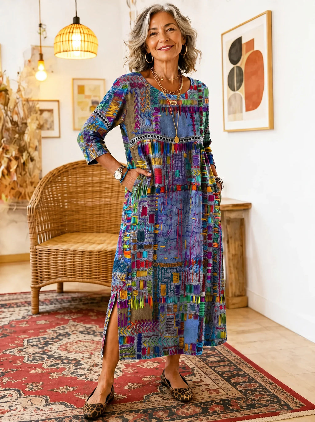Vestido Casual Mosaico Vibrante