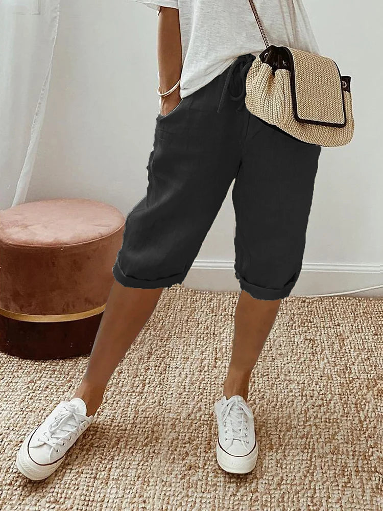 Lauren | Pantalones Cortos de Mezcla de Lino Relajados