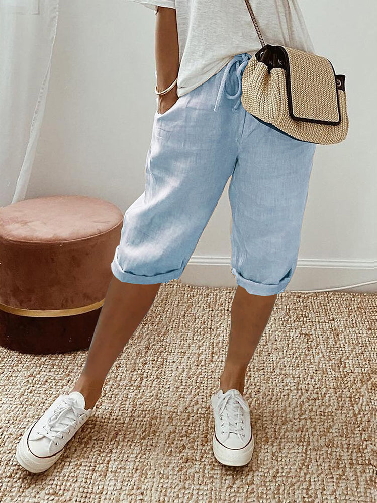 Lauren | Pantalones Cortos de Mezcla de Lino Relajados