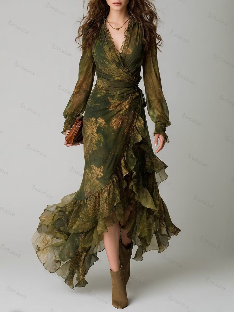 Vestido Elegante Envolvente Olive