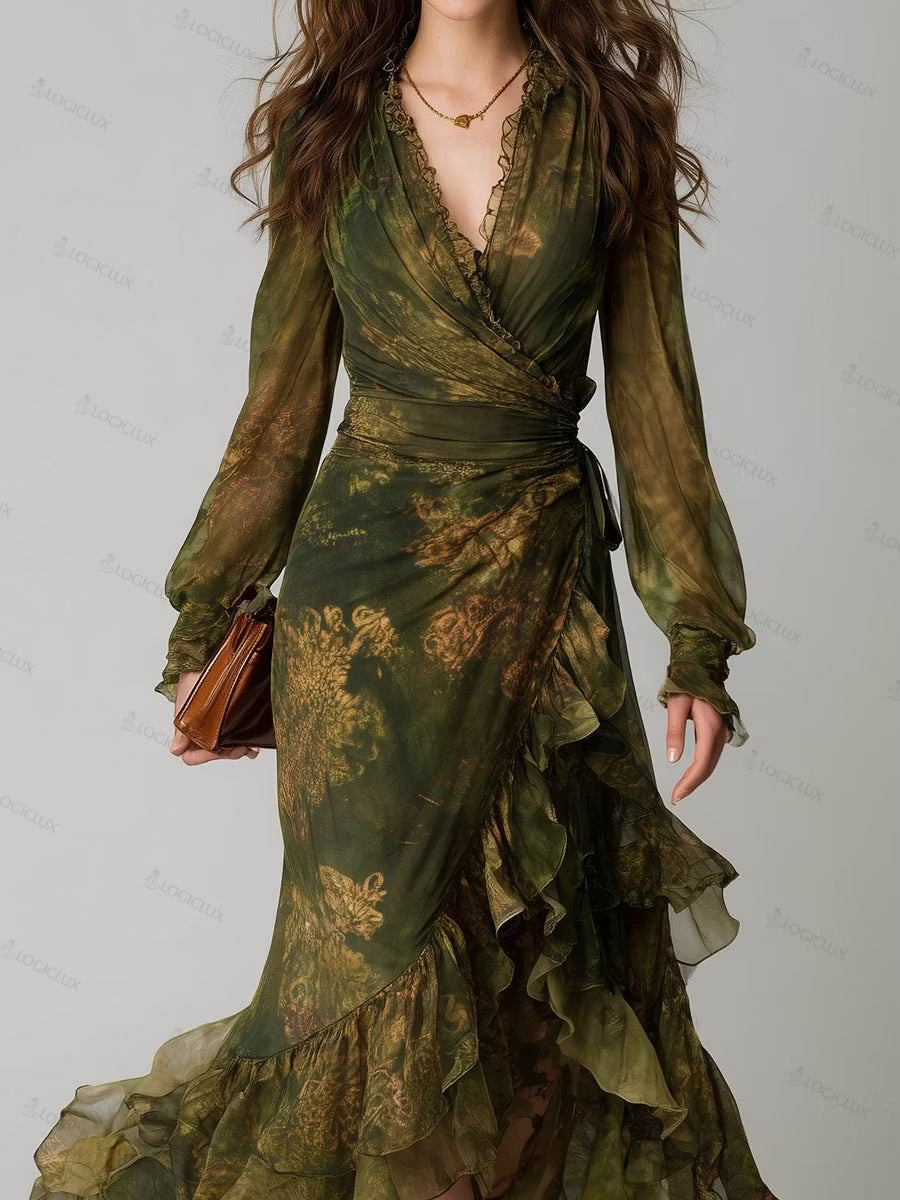 Vestido Elegante Envolvente Olive